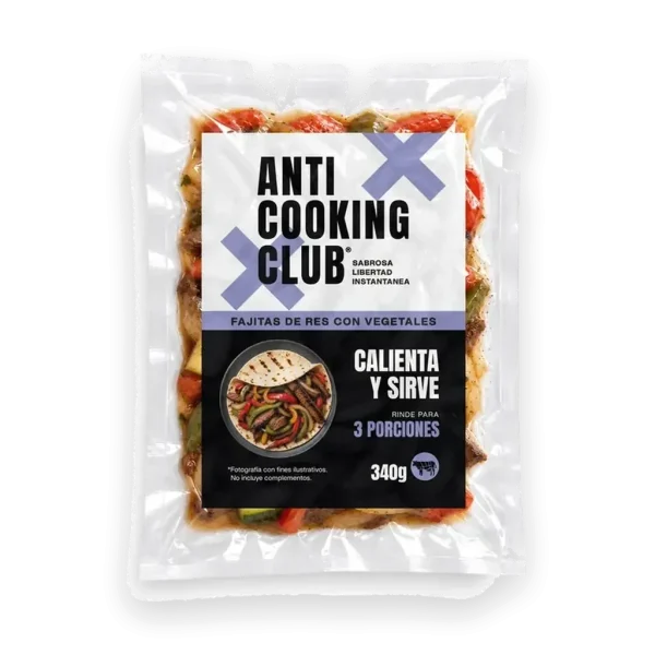 Bolsa al vacío de Fajitas de Res con Vegetales 340g, Anti Cooking Club